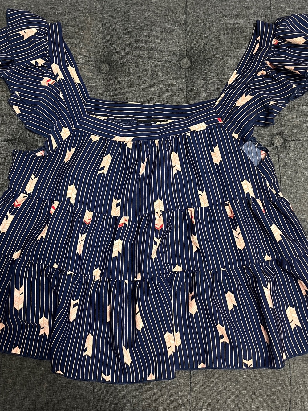 Jacquie the Label Medium Navy Arrow Print Flutter Sleeve Babydoll Blouse Top